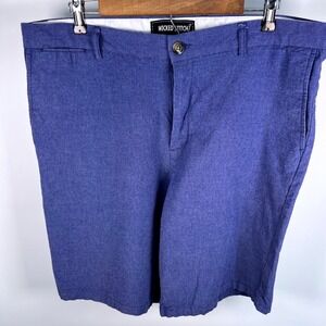 Wicked Stitch Mens Blue Heathered Flat Front Chino Shorts Size 38 Cotton Stretch